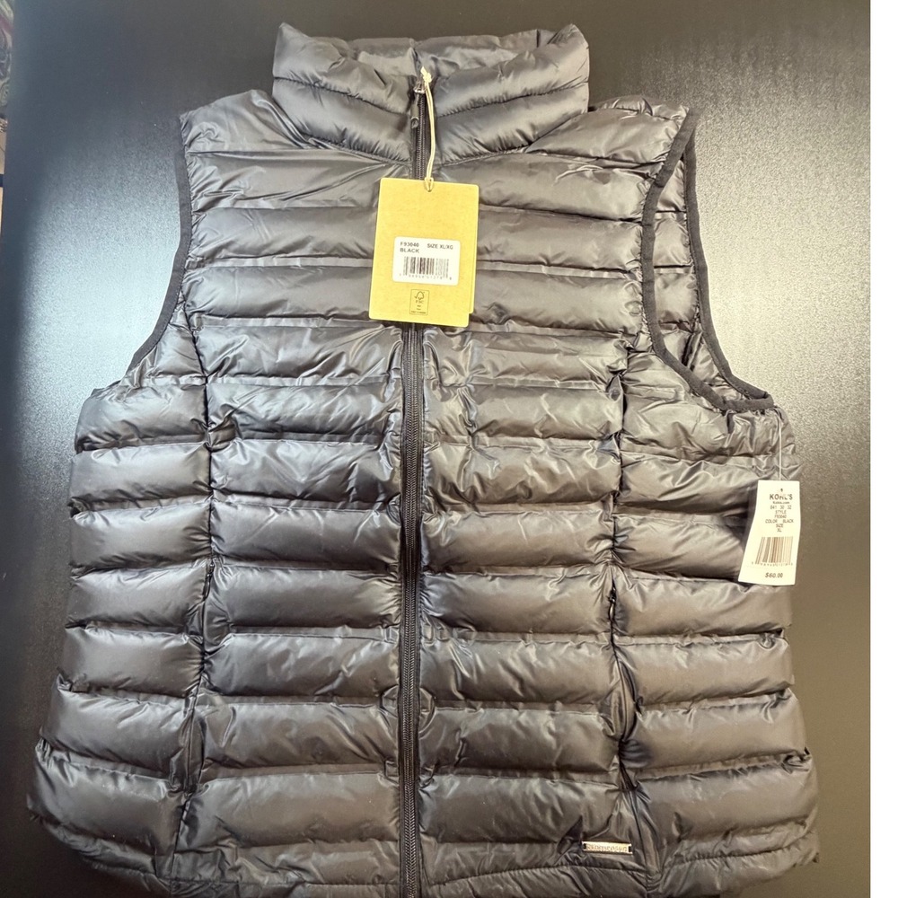 ZeroXposur Womens Black Puffer Vest Padded Quilted Full Zip XL F93040 NWT L1